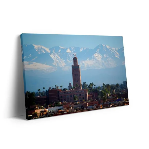 Marrakech mosque mountains snow